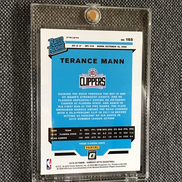 Terance Mann 2019-20 Donruss Optic Hyper Pink Prizm #165 Terance Mann - Picture 2 of 2